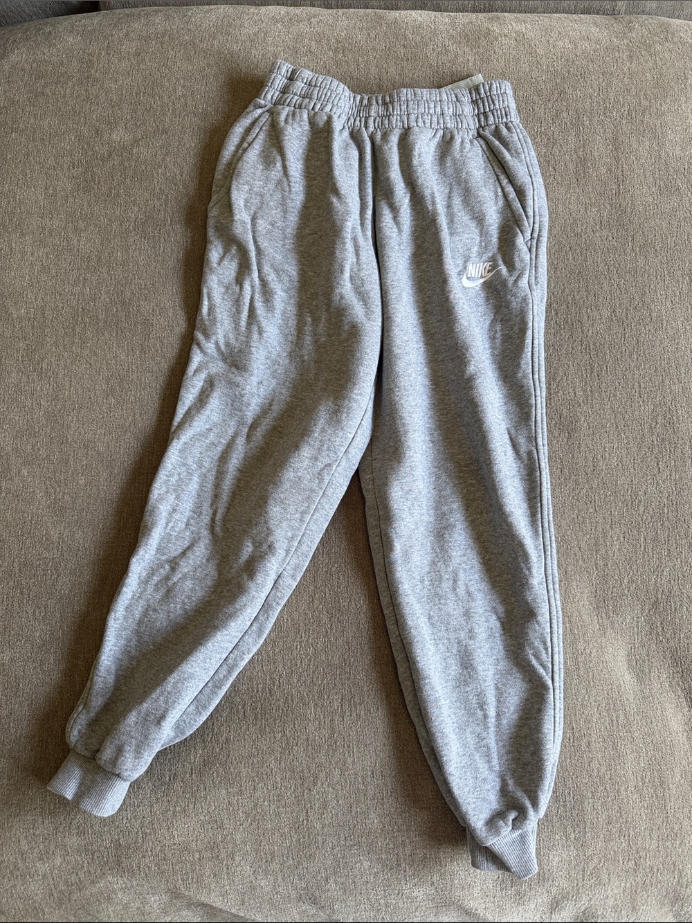 Nike Kids Medium Light Gray Fleece Joggers with White Logo